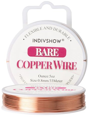 INDIVSHOW 20 Gauge Bare Copper Wire for Jewelry Making, Carving, and Gemstone Wrapping, Copper Wire for DIY Crafts and Gardening.