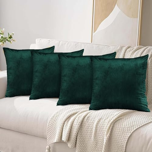 Yorkshire Bedding Velvet Cushions with Covers Included 45 x 45 Set of 8PCS (4 Covers,4 Inners) Emerald Stripe Cushion with Invisible Zipper for Sofa Bedroom Car 18 x 18 Inch