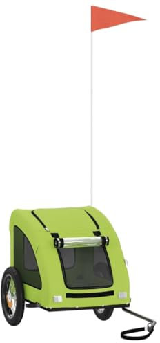 vidaXL Fahrradanhänger für Hunde, Hundeanhänger mit Reflektoren Flagge, Hundetransporter Maximale Belastbarkeit 30 kg, Haustier Transportwagen, Grün Oxford-Gewebe Eisen