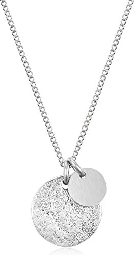 day.berlin Damen Halskette in Silber, 45+5cm variable Länge, feine stabile Panzer Kette mit Plättchen und Coin Anhänger, 316L Edelstahl nickelfrei & wasserfest