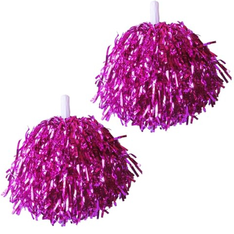 CUSROS Plastic Handle Pom Poms Sparkling Cheerleader 2pcs Metallic Pompoms with Non-slip Vibrant Sports for Cheerleading Dance Rose Red