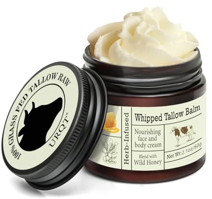 URQT Beef Tallow for Skin - Organic Grass-Fed Whipped Beef Tallow and Honey Balm - Deeply Moisturizing for Face & Body - Natural Skin Care for Soft, Supple Skin