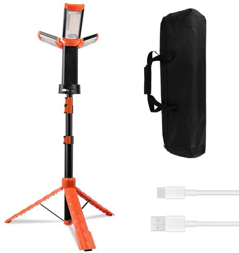 T-SUN Foco LED Recargable con Trípode, 5 Modos Foco de Trabajo para Obras, 9000mAh Bateria, Luz Recargable para construcción, Garaje, Taller, Campings