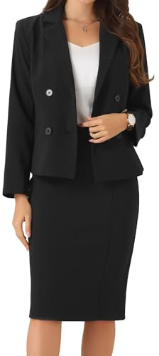 Allegra K Donna Completo da Lavoro A 2 Pezzi, Completo Giacca Blazer E Gonna A Maniche Lunghe Nero S