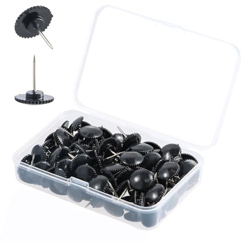 100 Pezzi Puntine per Lavagna Sughero Nero, Puntine da Disegno in Plastica, Puntine per Appendere alla Parete, 15 mm Puntine da Disegno Piatte Decorazione per Cartine, Bacheca, Foto, Posters