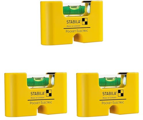 STABILA Mini-Wasserwaage Pocket Electric, 7 cm, starker Seltenerd-Magnet, 1 Horizontal-Libelle, Made in Germany, Gelb (Packung mit 3)