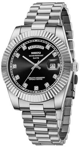 NIBOSI Herrenuhr Armbanduhr Herren Analoge Quarzuhr Edelstahl Uhren für Herren Männer wasserdichte Business Casual Klassiker Watch mit Tag und Datumsanzeige-Silber Schwarz
