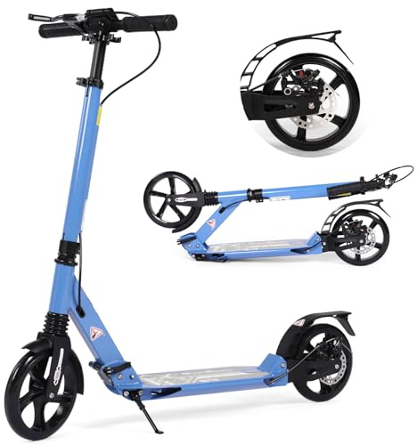 Monopattino pieghevole per bambini dagli 8 ai 12 anni, con ruote grandi, con freni a disco, scooter per adulti con cinghia per il trasporto e regolabile in altezza, per adolescenti