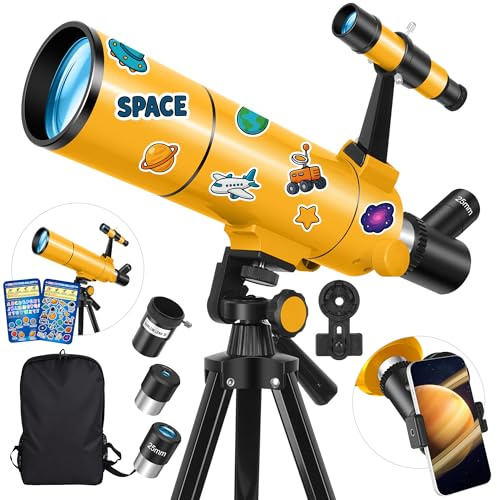 HUGERSTAR Teleskop Astronomie Profi für Erwachsene & Kinder, 80mm Öffnung 500 mm Astronomisches Refraktor Teleskop für Anfänger, Tragbares Reiseteleskop mit Stativ, Handyadapter, Rucksack & Aufklebern