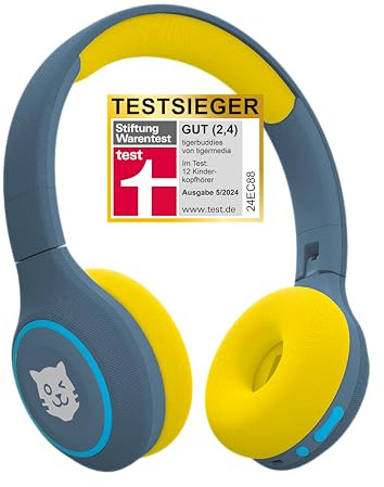 tigermedia tigerbuddies Bluetooth Kopfhörer Kinder | Faltbare Kinder Kopfhörer ab 4 Jahren | Mit Lautstärkebegrenzung 85 dB | Bequemer Sitz & klarer Stereo-Klang | Kinderkopfhörer mit Kabel