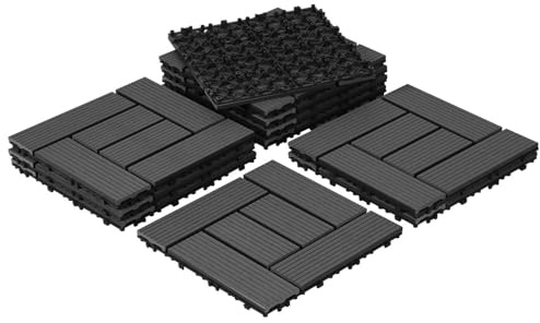 Vkechh WPC terrassplattor, klickplattor terrass och balkongplattor i 30 x 30 cm grå. Terrassbrädor med dränering, 11 stycken (1 m²) som ett hållbart golvbeläggning.