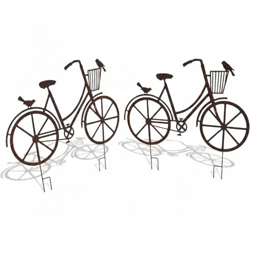 Kapaga - Gartenfiguren & Gartenstatuen 81 x 46 cm - 2X Fahrrad - Gartendeko | Gartenstecker Rost - Rost Deko für Garten - Rostdeko Gartendeko für draußen - Cortenstahl - Balkon deko