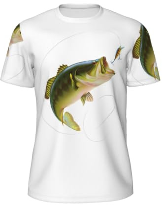 Bete med fiskelina som äter små fiskar tryck t-shirts för män andningsbara nättoppar fukttransporterande toppar för träning löpning och daglig användning, Svart, XXL
