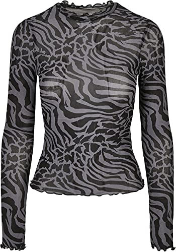 Urban Classics Damen T-Shirt Ladies AOP Mesh Turtleneck Longsleeve Asphalt/Black M