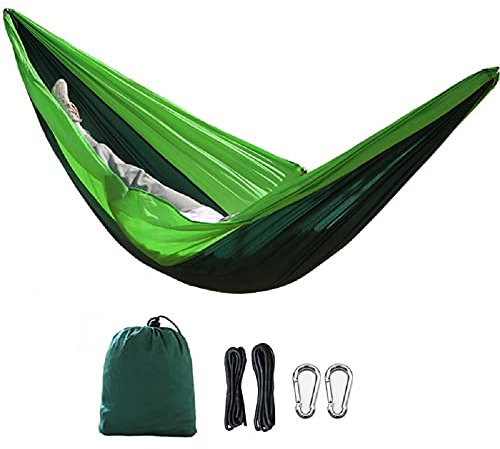 Hängematte Camping Outdoor 1 Person Balkon Pool Kinder Jugendzimmer, Beinhaltet Baumgurte Karabiner aus Aluminiumlegierung, Nylon Hängematte Camping-Hängematte (Grün, 230x90cm)