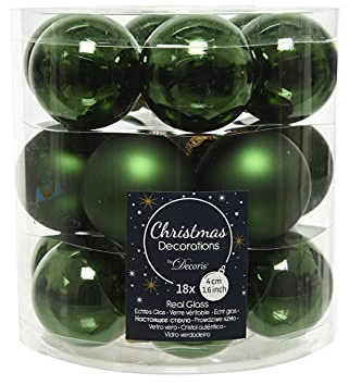 Decoris Weihnachtskugeln Glas 4cm x 18 Stück kleine Christbaumkugeln piniengrün