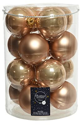 Weihnachtskugeln Glas 8cm x 16 Stück Christbaumkugeln Set Mix beige Creme braun Hellbraun Karamel