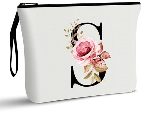 A-Z Personalized Makeup Bag, Birthday Gifts for Women Mom Bridesmaid (S) | Initial Gifts for Best Friend, Bride Girls, Cosmetic Bag