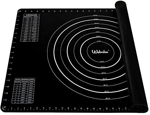 Webake Silicone Pastry Mat Rolling Mat 70 x 50 cm Non Stick Extra Large Baking Mat with Measurements Non-Slip Dough Fondant Mats for Cookies Cake Macarons Pizza Bread, Black