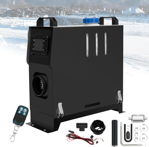 PRIJESSE Diesel-Zuheizer Standheizung 5-8kw, 12V Diesel-Luftheizgerät mit LCD-Fernbedienung für Luft-Diesel-Heizung für Autos, Wohnwagen, Boote, Lastwagen, Wohnmobile usw. (All-in-One, Schwarz)