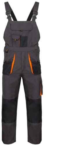Luckyberg Herren Latzhose, Arbeitshose viel funktionale Taschen. Arbeitslatzhose Herren Größe: 44-62 (DE/NL/SE/PL, Numerisch, 62, Regular, Regular, Standard, Graphit)