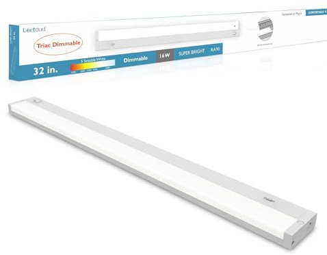 Leetdud LED Under Cabinet Lighting Hardwired or Plug in, 32 Inch 16W, Dimmable 5 Color 2700K/3000K/3500K/4000K/5000K, Linkable Eyes Care Design Counter Lights for Kitchen, Sink, ETL Listed, White