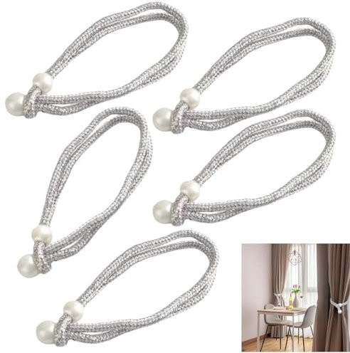 BOBOZHONG Vorhang Raffhalter, 5 Stück, 44 cm, Perle, Silber