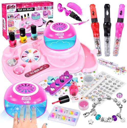 Herenear Set De Manicura Para Niña, Kit Pintauñas Niñas, Juegos de Salón Manicura para Niños, Maletin Maquillaje Infantil, Cadeau Pour Filles Enfant 6 7 8 9 10 Ans