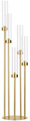 VINCIGANT 5 Arms Gold Candelabra Centerpieces with Acrylic Lampshade, 39.4'' Tall Candle Holders for Wedding, Dinner Table, Party, Christmas, Home Decoration, Fit for LED Candles