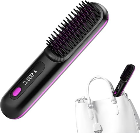 Brosse Lissante Sans Fil, Brosse Lissante Chauffante, Portable Fers À Lisser Négatifs Ions, Brosse À Lisser Sans Fil Portable, MiniBrosse Lissante De Voyage, Lisseur Cheveux Par USB Pour Voyage, Noir