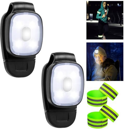 GOMETY LED Clip Lampe, 2 Stücke 3 Modi Lauflicht Mit 4 Stücke Elastische Reflektierendes Armbands, USB Wiederaufladbar Kleinstirnlampe Kinder Wasserdicht Für Camping, Wandern, Schulranzen Und Jogging