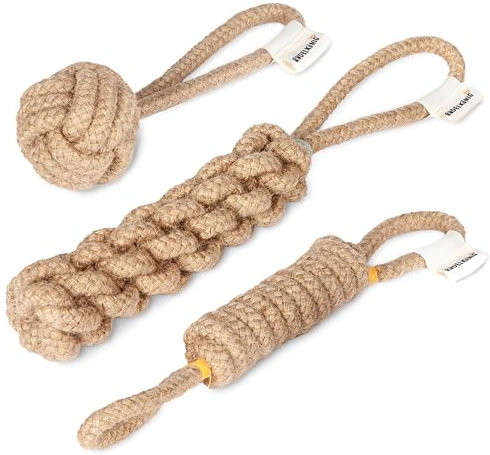 Rudelkönig Hundespielzeug Seil - 3er Set Zerrspielzeug Hund - Hundeseil aus 100% natürlicher Baumwolle - Seilspielzeug für Hunde