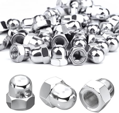 Xkzhrr 50 piezas M8 Tuercas Sombrerete, Sombrerete DIN 1587 Alta Forma A2 V2A Tuerca Sombrerete Hexagonales para Tornillos Pernos Roscados & Varillas Roscadas (M8)