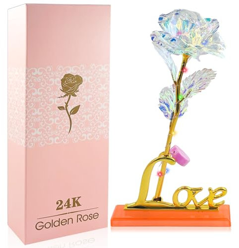 exatta Rosa Eterna 24K Regalos Originales, 24K Chapado en Oro Rosa con Caja de Regalo día de San Valentín Día de la Madre Cumpleaños de Navidad