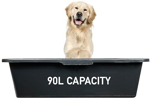 90L Dog Bath/Tub Kit – Pre-Drilled Plastic Tub with Drain Valve & Tap Connector, Quick Hose Click-Lock, Easy Clean, Portable Pet Washing Station