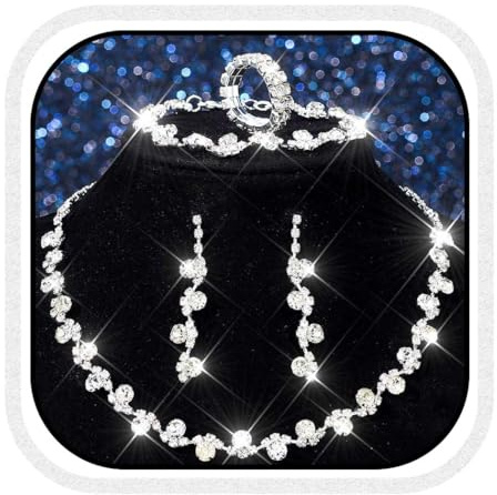 Reaky Set di gioielli da sposa con strass argentati, 4 pezzi, collana da sposa con cristalli, Taglia unica, Strass, /