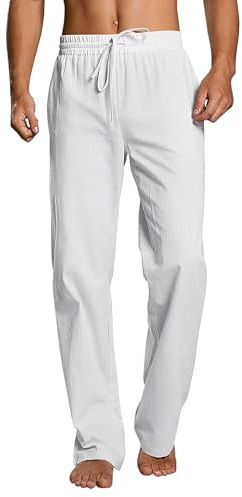 Sprifloral Men's Linen Trousers for Casual Beach Yoga with Elastic Waist and Drawstring
