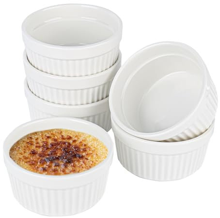 Trendecor 6 Stück Creme Bbrulee Schälchen, 9 cm Souffle Förmchen aus Porzellan 200ml Auflaufform Klein Mini Auflaufformen zum Backen für Muffins Creme Dessert zum Backen Anrichten