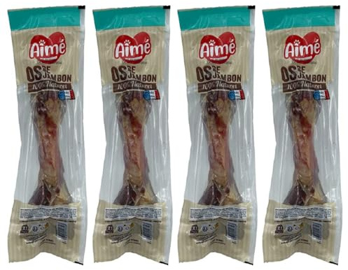 Aimé - Os pour Chien au Jambon - Pack de 4 - Os à Mâcher pour Chien 100% Naturelle et Friandise Toutes Races et Tous Âges - Récompense