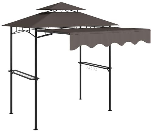 Outsunny Grillpavillon 242x149x248 cm wasserabweisend flammhemmend Gartenpavillon mit Doppelschichtdach Seitenregalen, UV 30+Gartenlauben, BBQ Pavillon, Gartenzelt für Garten Picknick BBQ Kaffee