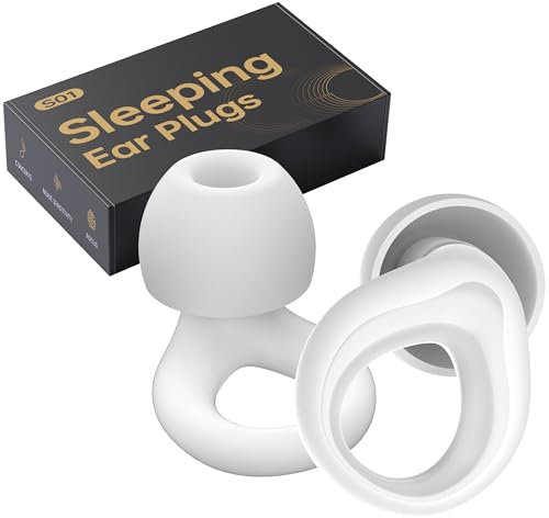 Ear Plugs for Sleep Noise Cancelling Reusable Silicone Earplugs for Sleeping, Deep Focus, Travel, 30dB Noise Reduction High Fidelity Hearing Protection, 4 Pairs Ear Tip (Pure White, One Size)