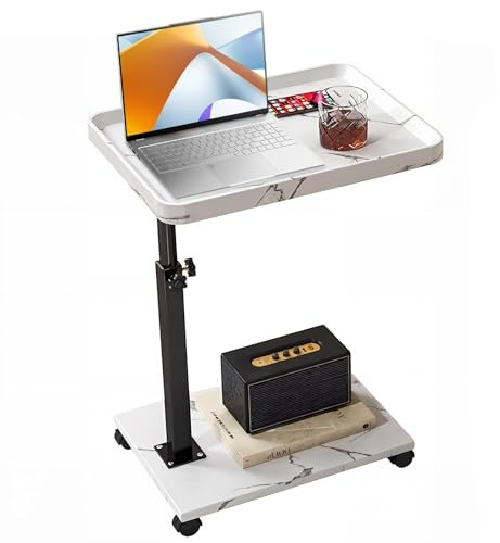 NCONCO Tavolino con ruote, regolabile in altezza (45-80 cm), tavolino a forma di C, girevole, per soggiorno e camera da letto, pratico tavolino da caffè