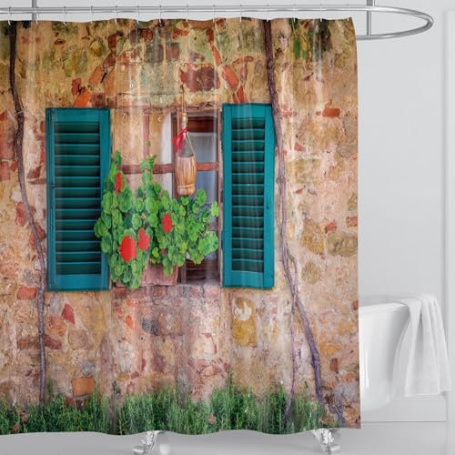 BANLMEYD Shower Curtain Garden Mould Proof Resistant Waterproof Garden Bathroom Curtains with 12 hooks Quick-Drying Weighted 180x180cm (71x71Inch) Polyester Shower Curtains for Bathroom Wet Room Tub