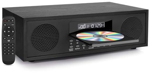 Compact Stereo System for Home, Vintage Micro HiFi Systems 2x20W Music System, 3.5mm Aux-in, USB Playback, Headphone Jack, Bluetooth Stereo Shelf Systems CD Player with Audio Out (Wood Grain, CD-169)