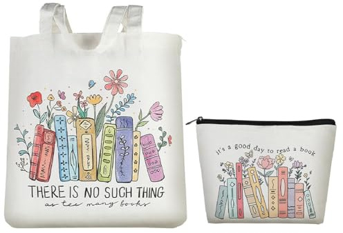 Cumnvulnt Borsa in tessuto stampato, borsa in tela, da donna, con chiusura lampo, per libri, amanti dei libri, regali di compleanno