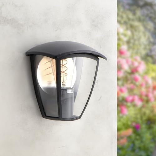 M Ledme - Aplique de Pared Exterior Serie Ronse, IP44 Impermeable, Casquillo E27, Lámpara de Pared Color Negro para Jardín, Terraza o Entrada (Bombilla No Incluida), LM7425.