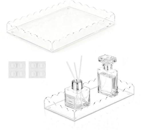 Doafoce 2 Plateau Rectangulaire en Acrylique Cosmétique Decoratif Plateaux pour Articles de Toilette pour Salle de Bain Hôtel, Transparent