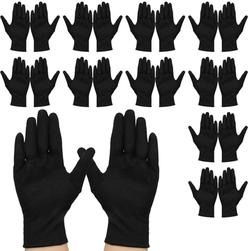 BORISCA Lot de 11 Paires de Gants Noir en Coton, Gant Noir pour Hommes et Femmes, Gants Coton Respirant Gant Coton Gants Hydratants pour les Mains Sèches