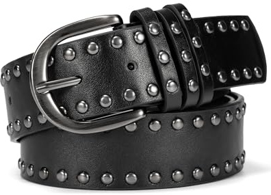 maikun Studded Leather Belt for Women, Punk Goth Grunge Belt | Emo Belt for Jeans Pants Dresses