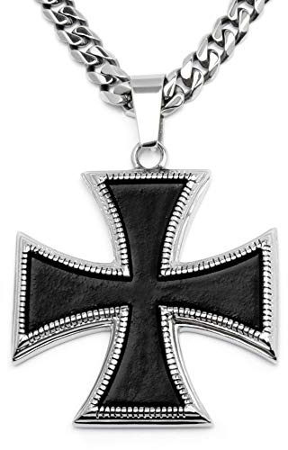 Schmuck-Checker Eisernes Kreuz Anhänger aus Edelstahl silber schwarz Deutscher Orden Panzerkette Halskette Bikerschmuck Männer Herren Schmuck Geschenk